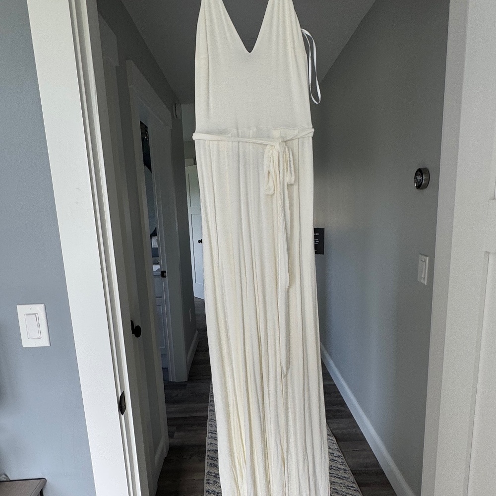 Lulus Just Breathe White Sleeveless Slit-Leg Jumpsuit